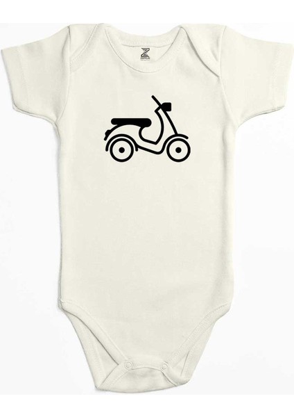 Vespa Scotter Siluet Ekru Renk Bebek Body Zıbın