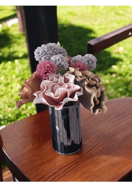 Füme Aynalı Vazo -20 cm Dekoratif Ayna Vazo