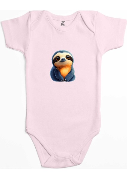 Şirin Tembel Hayvan Pembe Renk Bebek Body Zıbın