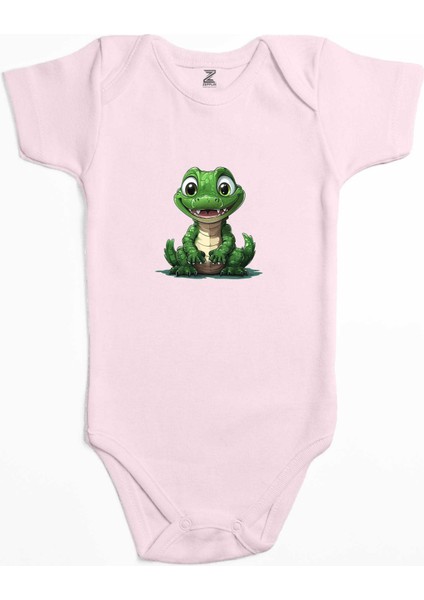 Şirin Timsah Pembe Renk Bebek Body Zıbın