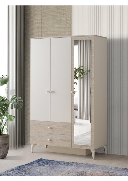 Petra 3 Kapaklı Aynalı Elbise Dolabı Gardrop 120 x 55 x 200
