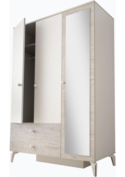 Petra 3 Kapaklı Aynalı Elbise Dolabı Gardrop 120 x 55 x 200