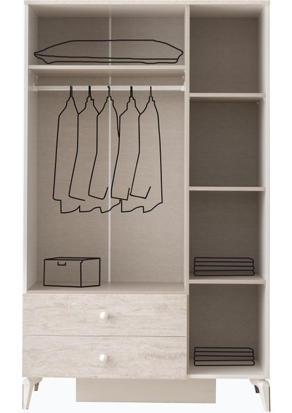 Petra 3 Kapaklı Aynalı Elbise Dolabı Gardrop 120 x 55 x 200