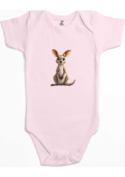 Şirin Kanguru Pembe Renk Bebek Body Zıbın