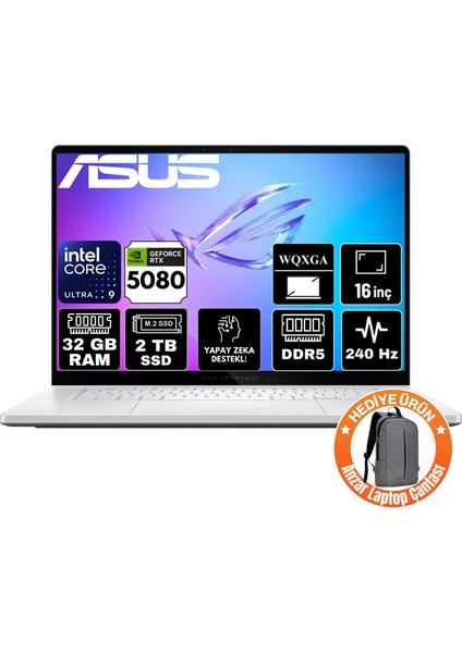 Rog Zephyrus G16 Intel Core Ultra 9 285H 32GB 2tb SSD RTX5070TI 12GB Windows 11 Pro 16" 2.5k 240Hz Wqxga Taşınabilir Bilgisayar GU605CR-A7