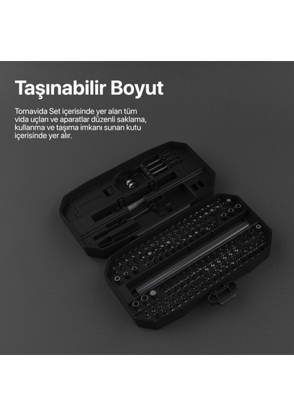 Şarjlı LED Işıklı Hassas Tork Ayarlı Taşınabilir Tornavida Seti (153 Parça) X6833