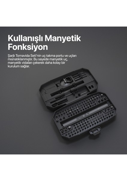Şarjlı LED Işıklı Hassas Tork Ayarlı Taşınabilir Tornavida Seti (153 Parça) X6833