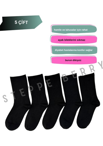 5 Çift Kadın Çok Renkli Lastiksiz ve Dikişsiz Roll Top Çorap