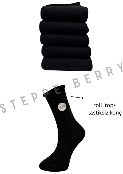 5 Çift Kadın Çok Renkli Lastiksiz ve Dikişsiz Roll Top Çorap