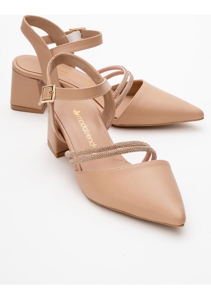 Kadın Taşlı Topuklu Ayakkabı Nude Cilt