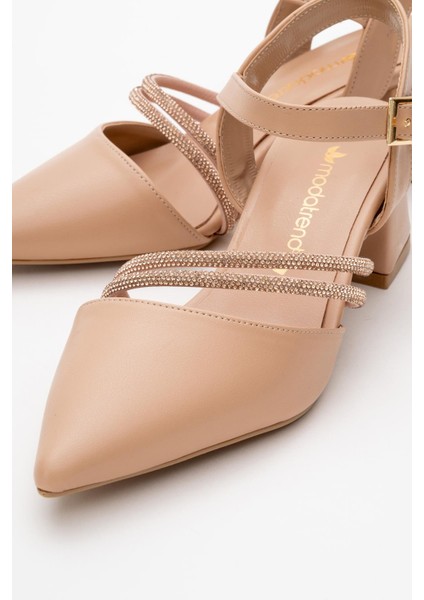 Kadın Taşlı Topuklu Ayakkabı Nude Cilt modelleri