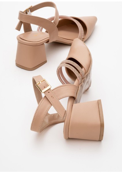 Kadın Taşlı Topuklu Ayakkabı Nude Cilt fırsatları