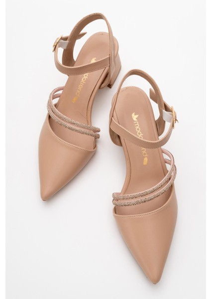 Kadın Taşlı Topuklu Ayakkabı Nude Cilt indirimleri