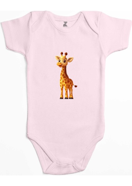 Şirin Zürafa Pembe Renk Bebek Body Zıbın