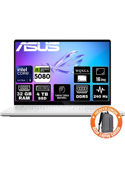 Rog Zephyrus G16 Intel Core Ultra 9 285H 32GB 4tb SSD RTX5070TI 12GB Freedos 16" 2.5k 240Hz Wqxga Taşınabilir Bilgisayar GU605CR-A2
