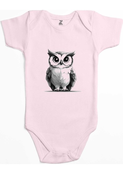 Baykuş Pembe Renk Bebek Body Zıbın