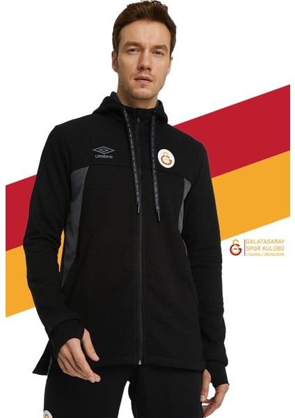 Lisanslı Kapüşonlu Siyah Fermuarlı Hoodie Gs Aslan Baskılı