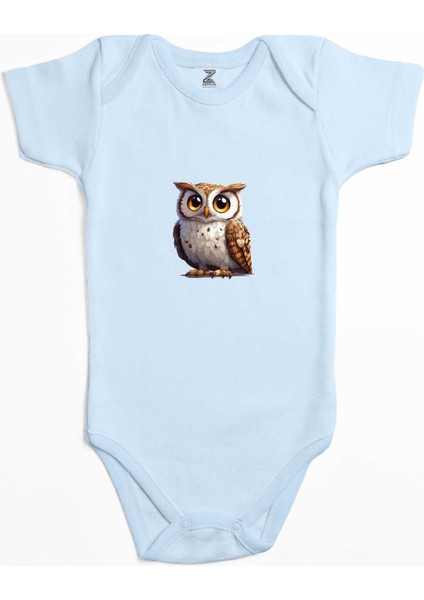 Baykuş Mavi Renk Bebek Body Zıbın