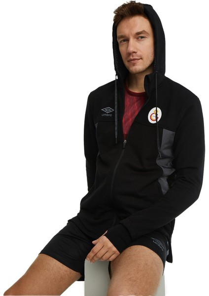 Lisanslı Kapüşonlu Siyah Fermuarlı Hoodie Gs Aslan Baskılı