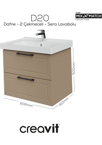D20 65 cm Iki Çelmeceli Lavabo Dolabı Dafne Lake Kapak