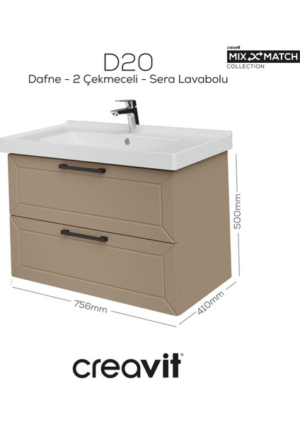 D20 80 cm Iki Çekmeceli Lavabo Dolabı Dafne Lake Kapak
