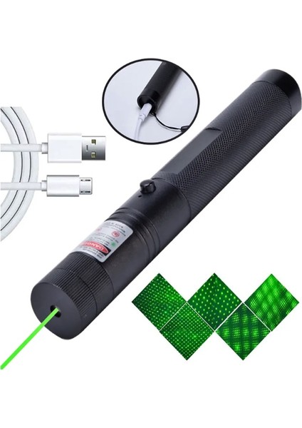 Yüksek Metal Kasa Yeşil Lazer Işaretçi Usb Şarjlı 5 Km Menzilli Laser Pointer