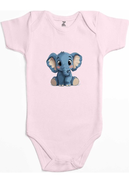 Şirin Fil Pembe Renk Bebek Body Zıbın