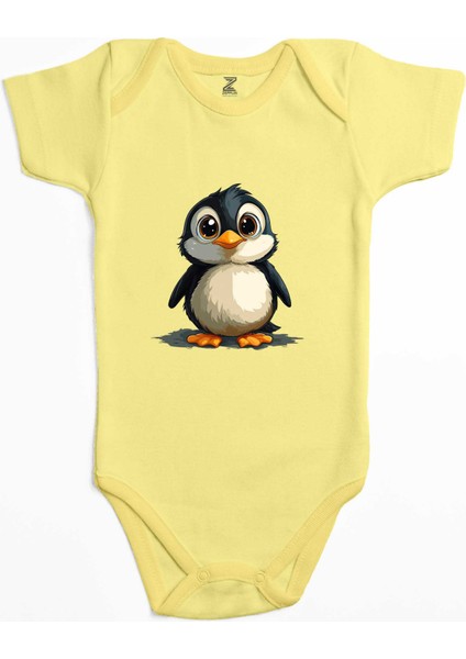 Şirin Penguen Sarı Renk Bebek Body Zıbın