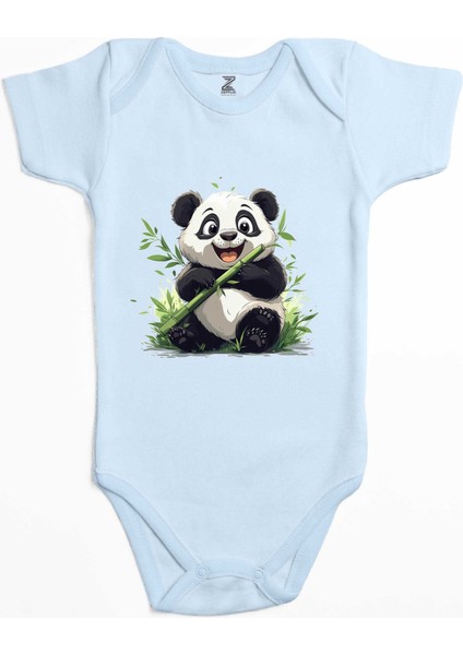 Obur Panda Mavi Renk Bebek Body Zıbın