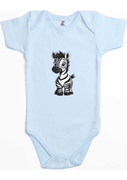 Şirin Zebra Mavi Renk Bebek Body Zıbın