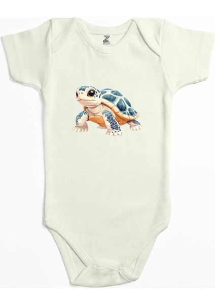 Şirin Kaplumbağ Ekru Renk Bebek Body Zıbın
