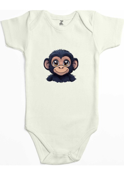 Şirin Maymun Ekru Renk Bebek Body Zıbın