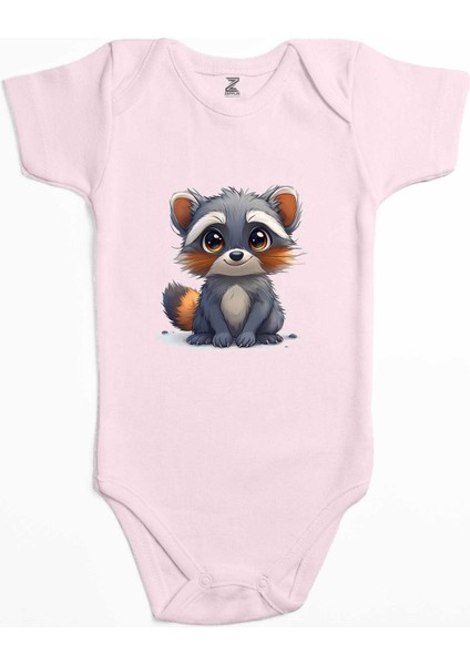 Şirin Rakun Pembe Renk Bebek Body Zıbın