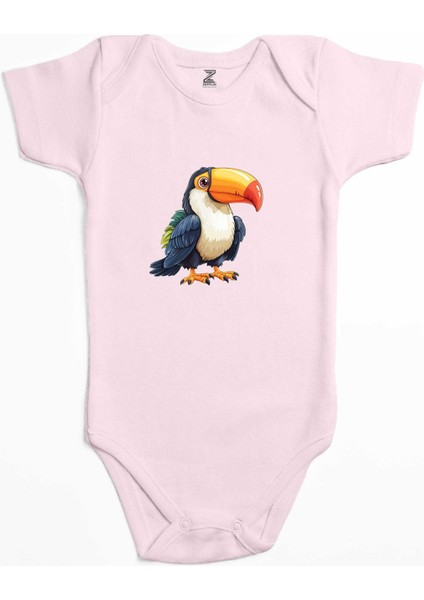 Şirin Papağan Pembe Renk Bebek Body Zıbın