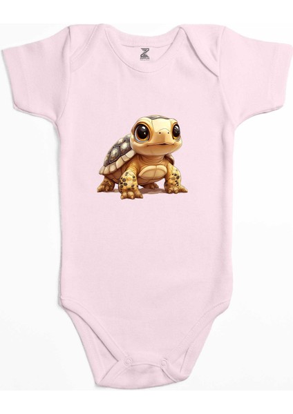 Şirin Kaplumbağ Pembe Renk Bebek Body Zıbın
