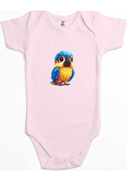 Şirin Papağan Pembe Renk Bebek Body Zıbın