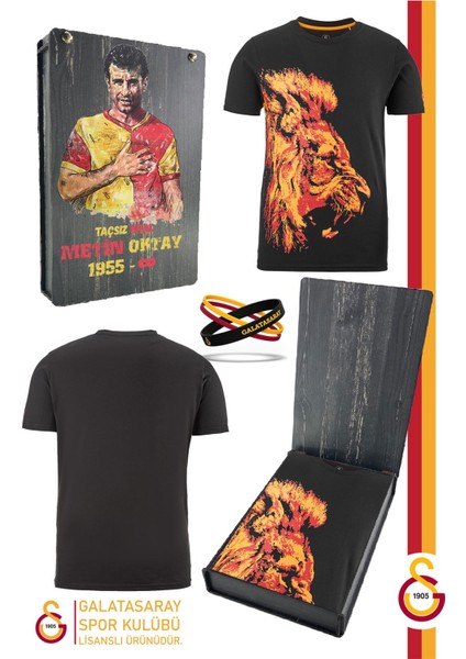 Orijinal Lisanslı Aslan Baskılı T-Shirt + Bileklik Set Hediyelik Ahşap Kutulu