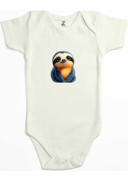 Şirin Tembel Hayvan Ekru Renk Bebek Body Zıbın