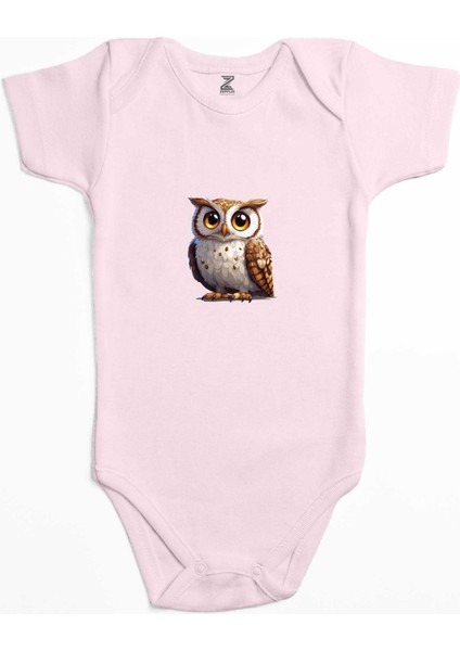 Baykuş Pembe Renk Bebek Body Zıbın