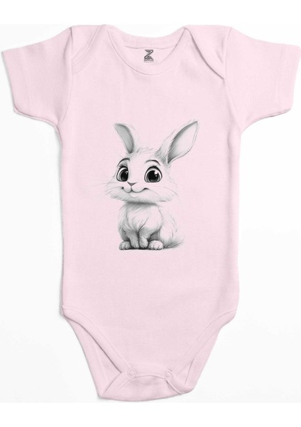 Şirin Tavşan Pembe Renk Bebek Body Zıbın