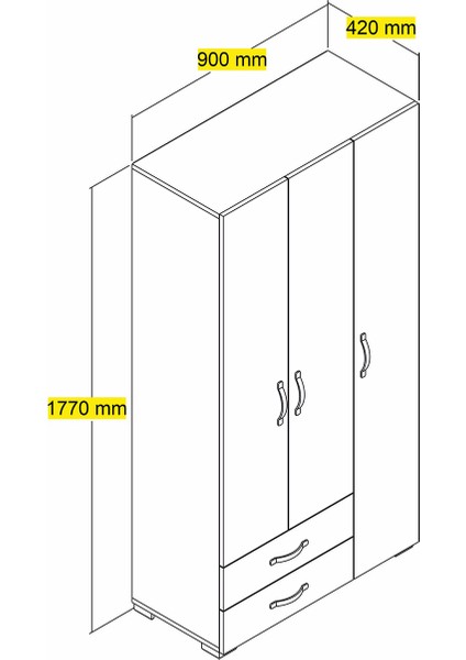 Farel 3 Kapak 2 Çekmeceli Gardırop - Beyaz fırsatları