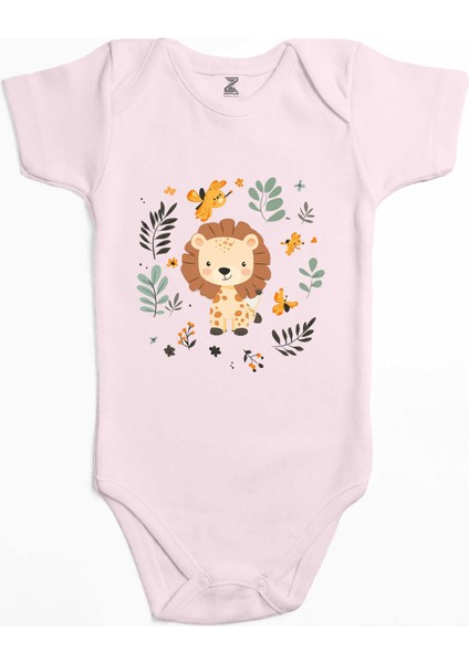 Şirin Aslan Pembe Renk Bebek Body Zıbın