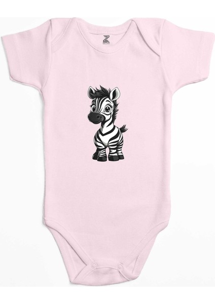Şirin Zebra Pembe Renk Bebek Body Zıbın