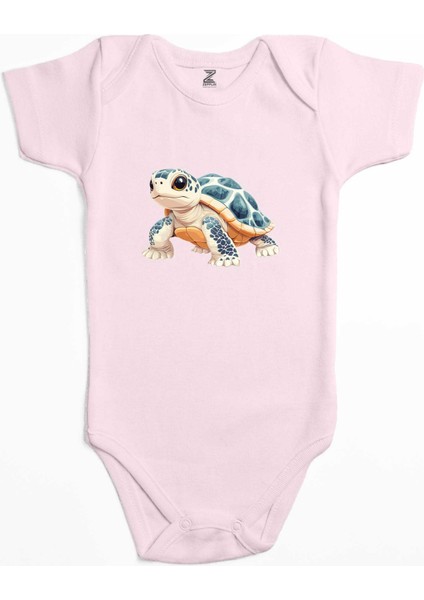 Şirin Kaplumbağ Pembe Renk Bebek Body Zıbın