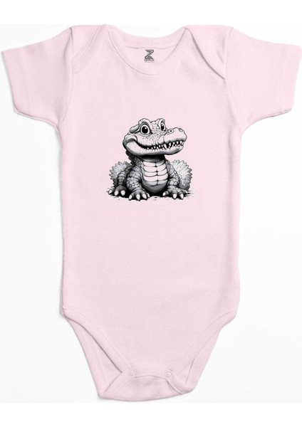 Şirin Timsah Pembe Renk Bebek Body Zıbın