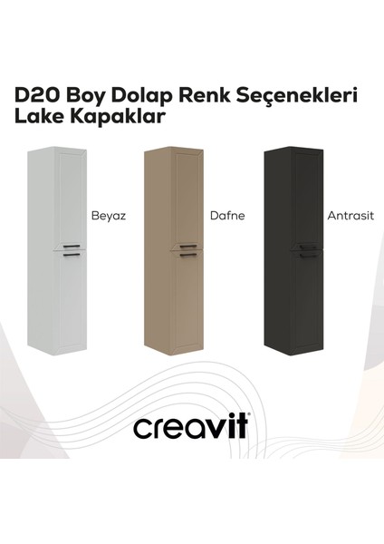 D20 30 cm Sağa Açılır Boy Dolabı Dafne Lake Kapak modelleri
