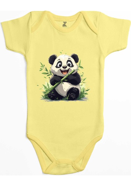 Obur Panda Sarı Renk Bebek Body Zıbın