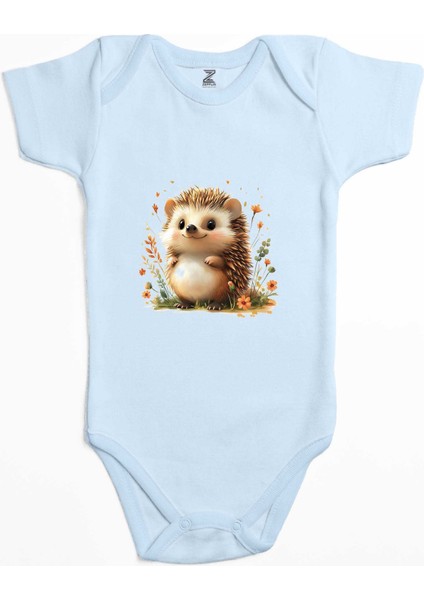 Tatlı Kirpi Mavi Renk Bebek Body Zıbın