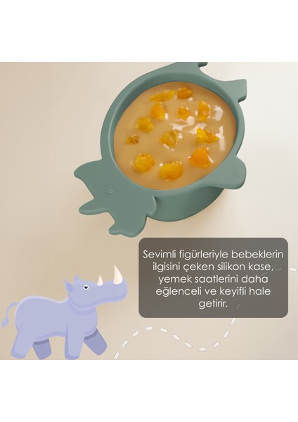 Gergedan Figürlü Silikon Bebek Mama Kasesi - Şekilli Bebek Beslenme Kasesi - Yeşil fiyatları