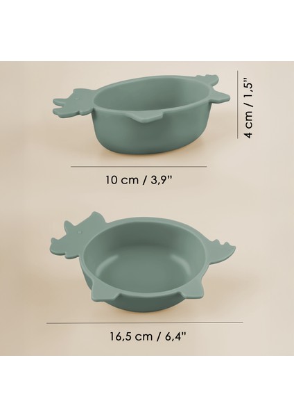 Gergedan Figürlü Silikon Bebek Mama Kasesi - Şekilli Bebek Beslenme Kasesi - Yeşil fırsatları